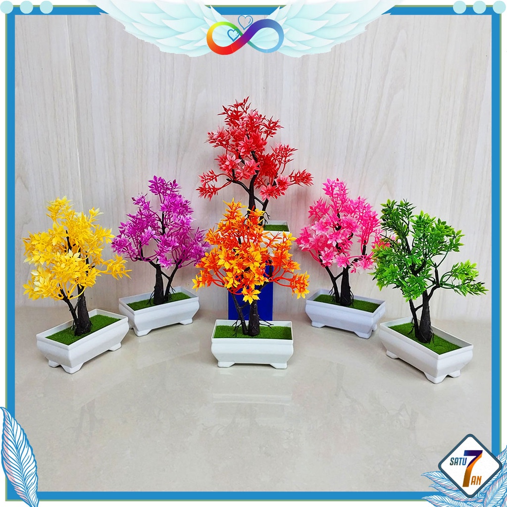 Satu7an PBP65 Tanaman Hias Plastik Ornamen Pohon Bonsai Pajangan Dekorasi Rumah Pot Bunga Hias Artificial Flower Indoor