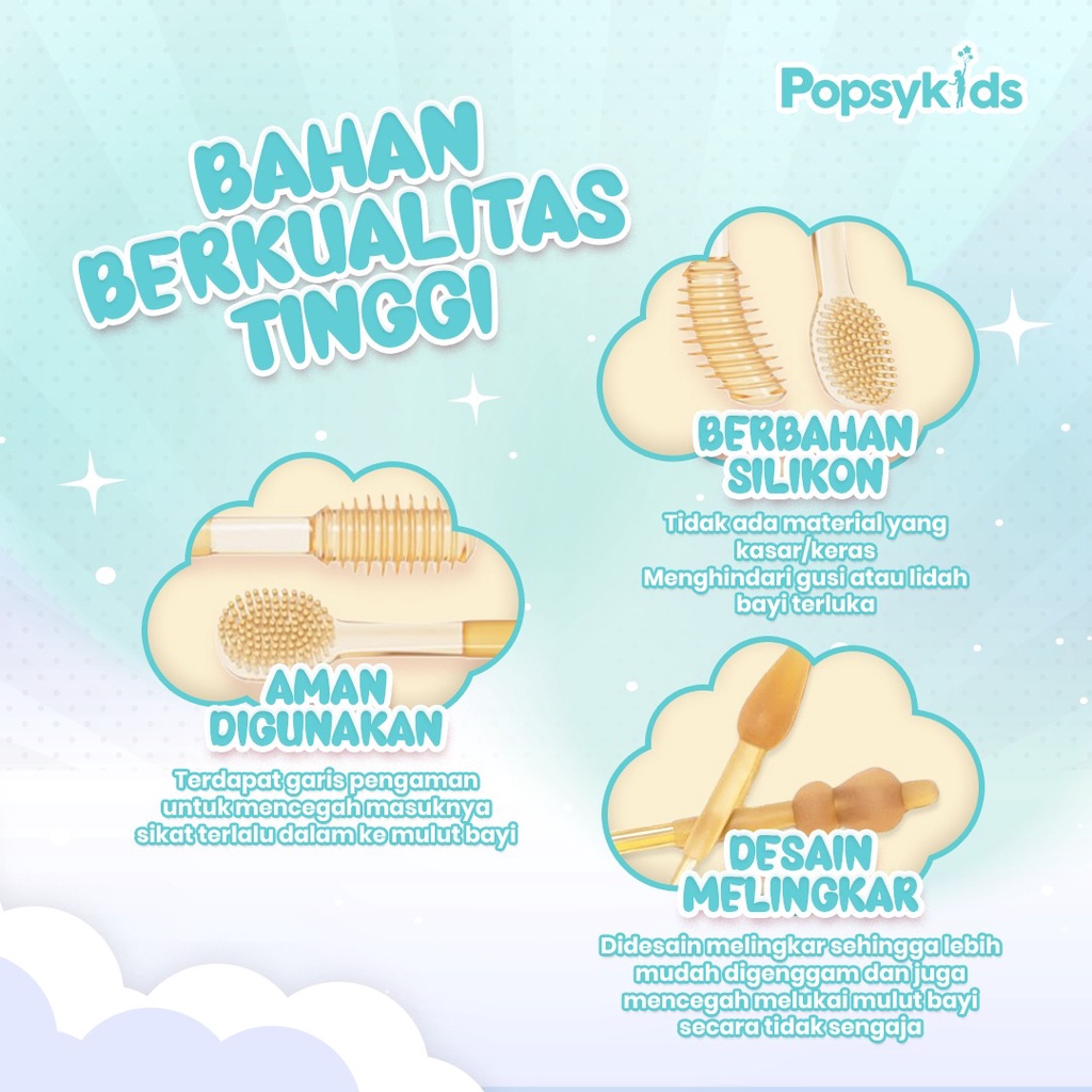 Popsykids Silicone Baby Oral Care – Pembersih Mulut Bayi Silikon / Lidah Bayi / Gusi Bayi Sikat Lidah Sikat Gigi Toothbrush