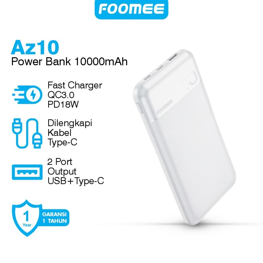 FOOMEE AZ10 POWER BANK 10000MAH SLIM QC 3.0A + PD 18W ORIGINAL FOOMEE