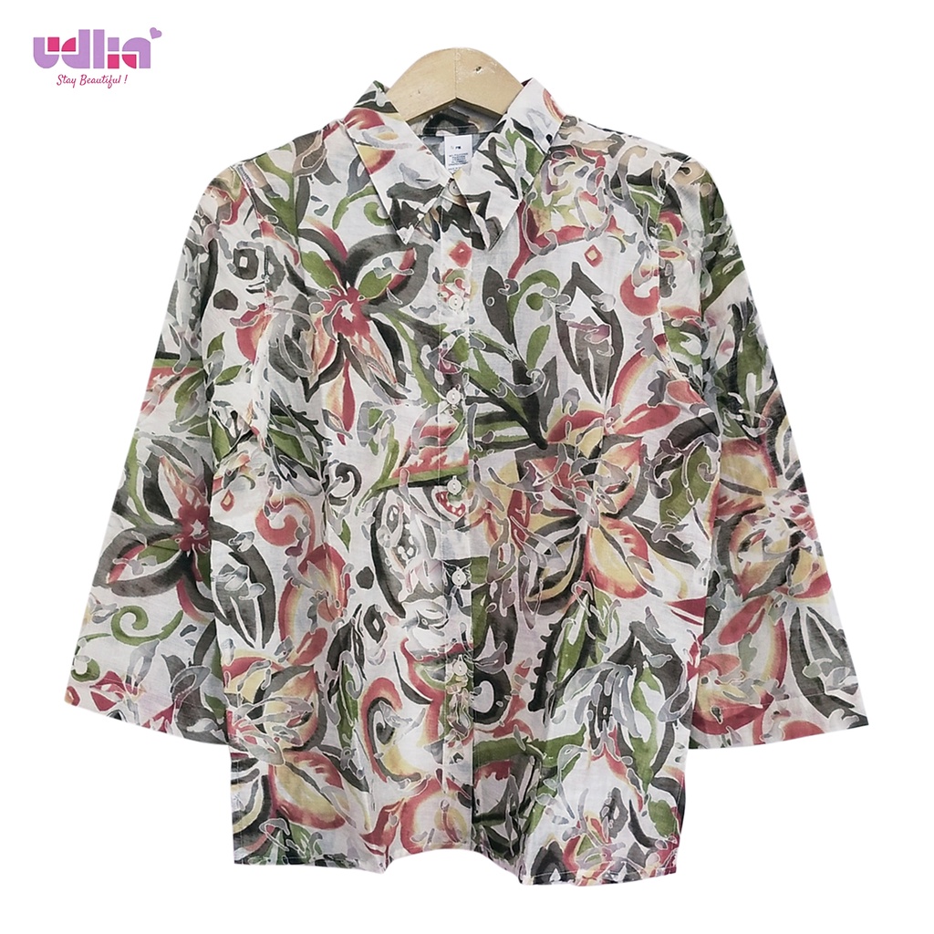 Udlia Atasan Wanita Blouse Wanita Kemeja Wanita Floral Jaring S M L XL