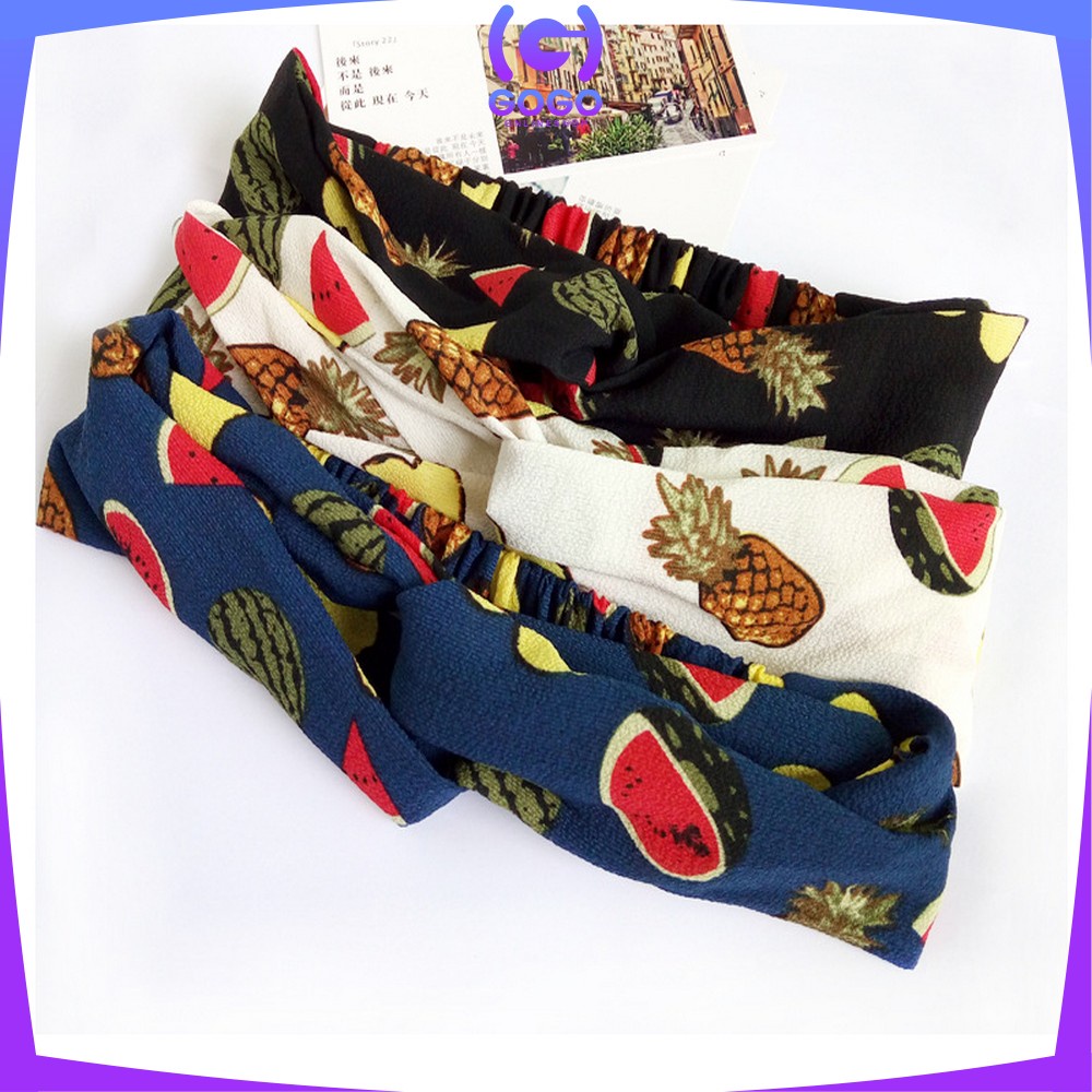 GOGO- C64 Bando Wanita Korea Model Turban Karet Bahan Kain Motif Buah / Bandana Simpul Kekinian Korean Style Fashion Impor