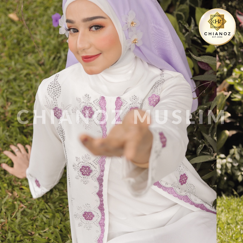 CHIANOZ Gamis Putih Mewah Ariana Dress Brukat Renda Baju Lebaran Umroh Haji Manasik Pesta Akad 218 502