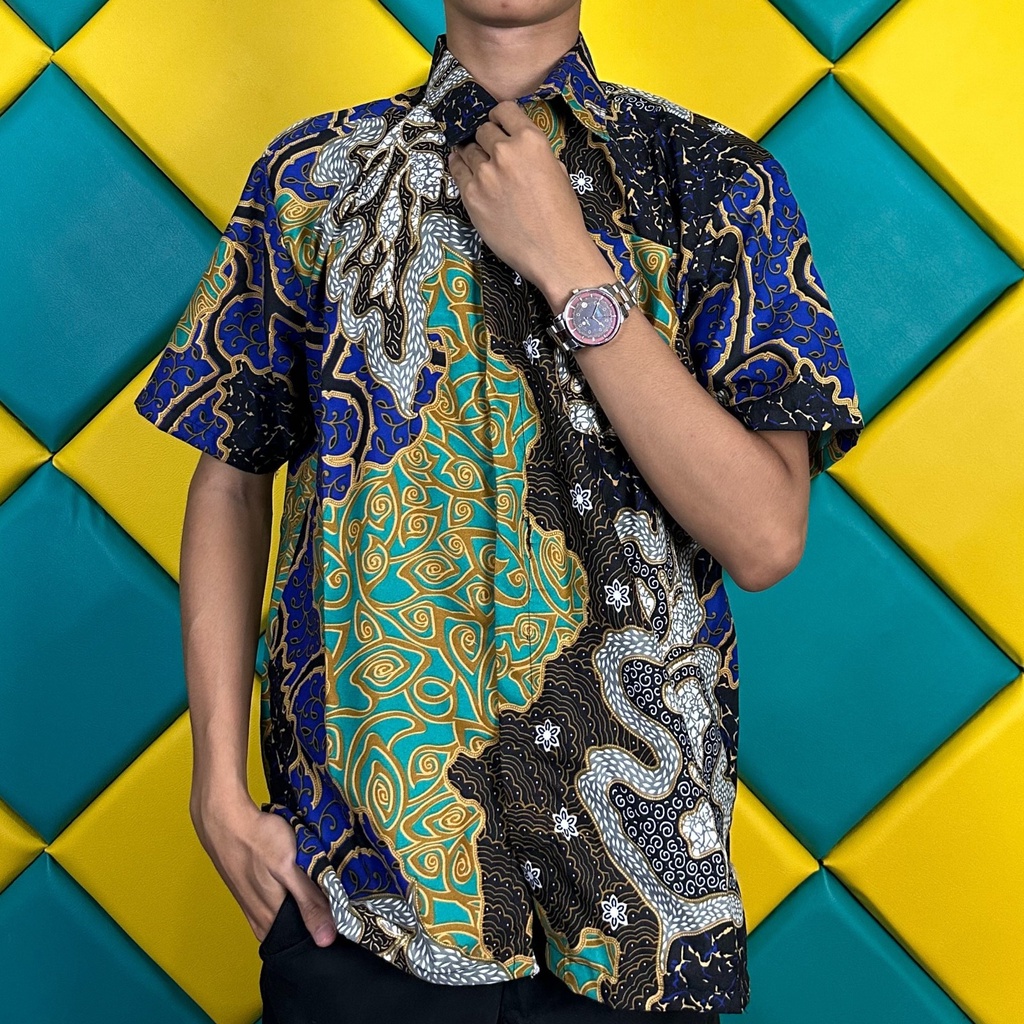 BSWART Batik HRB026 kenongo kemeja panjang anjani biru Pekalongan M L XL Batik Pria MURAH Modern Grosir