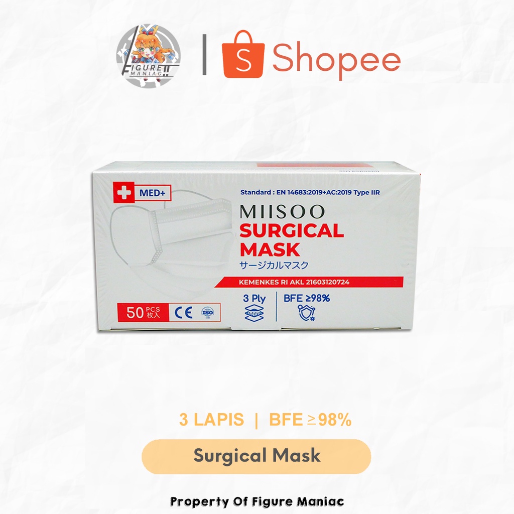 Miisoo - Masker Earloop Medical Surgical Mask Premium Per Pack isi 50 pcs Masker Kualitas Import SNI