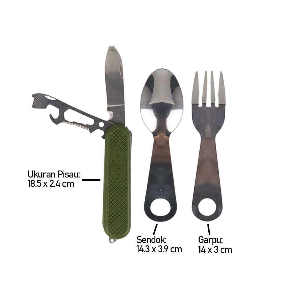 Sendok Garpu Pisau Lipat Foldable Multitool Stainless Steel - SV4 - Green