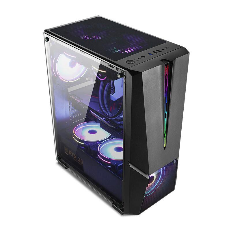 Power Up Casing Raptor 1821 Mid Tower With Led Strip 1 Fan Case RGB Tempered Glass