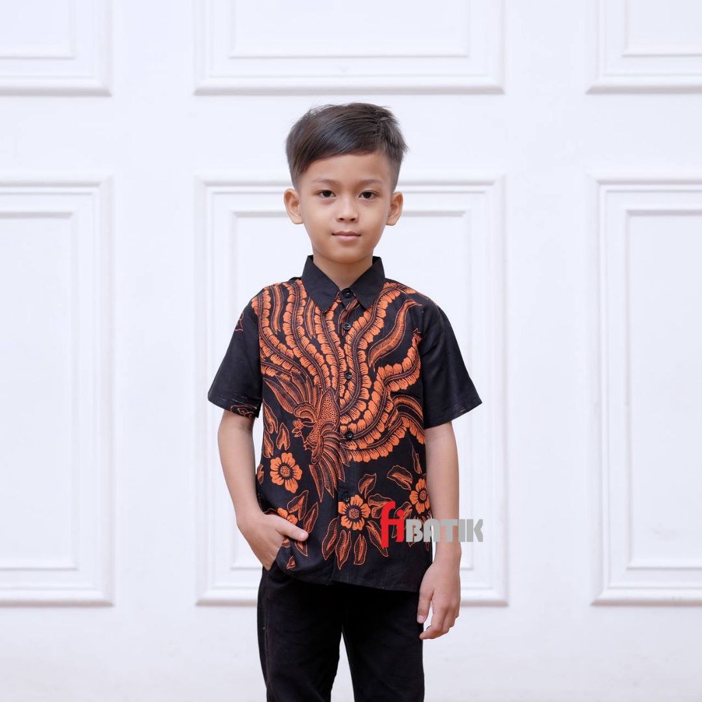 Kemeja Batik Anak Laki-laki Couple Batik Ayah Anak Lengan Panjang Dan Pendek Warna Hitam Motif Cendrawasih