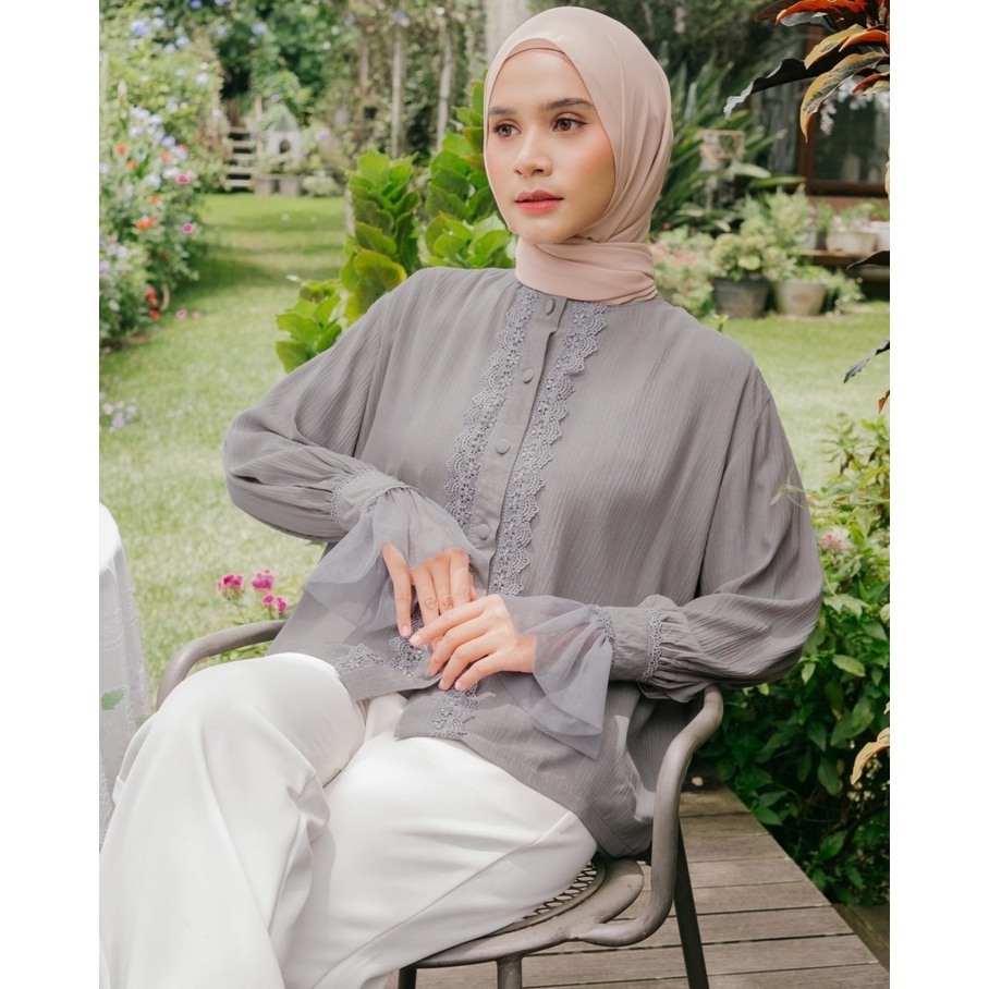 Myrubylicious LENKA BLOUSE | BLOUSE | BLOUSE WANITA | BLOUSE LENGAN PANJANG | BLOUSE RENDA | BLOUSE RAYON CRINCLE