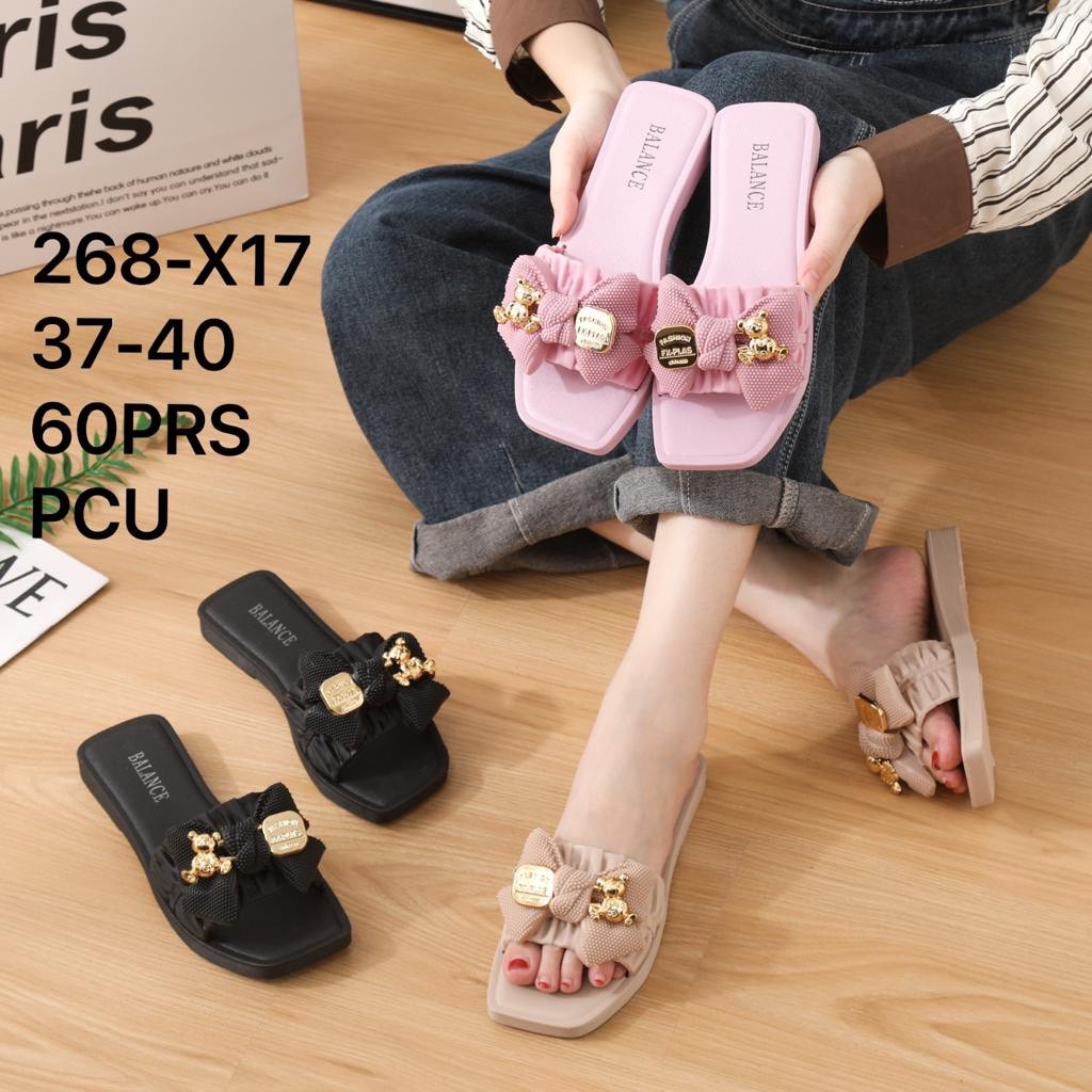 Sandal Selop Wanita Karet Import BALANCE Motif Pita Emas / 268-X17