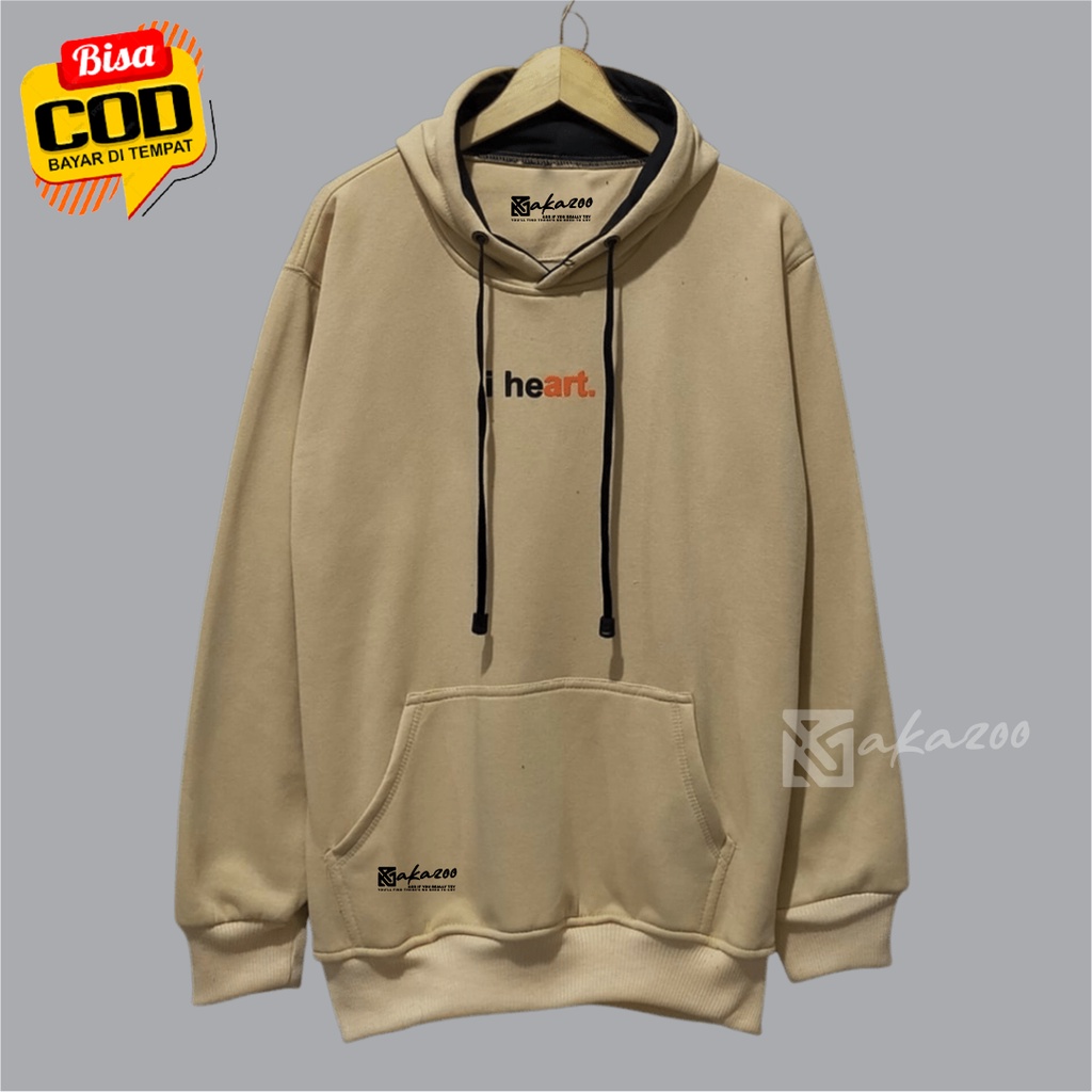 hoodie pria distro hoodie AKAZOO Sablon i heart Warna Cream premium terbaru ziper hoodie oversize hoodie murah xxl akazoo.id