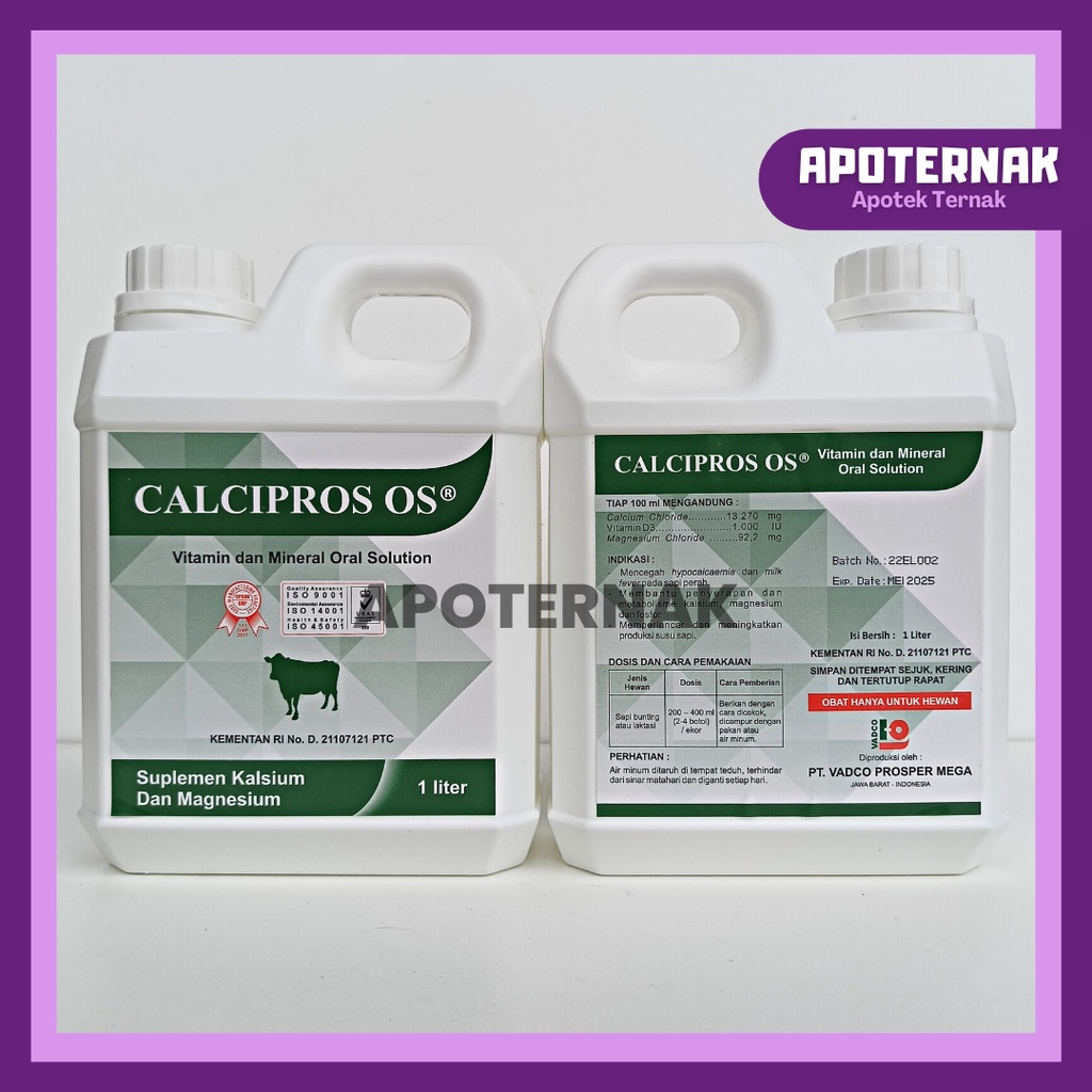 CALCIPROS OS 1 Liter | Meningkatkan Produksi Susu Sapi | Suplemen Kalsium Magnesium Vitamin D3 Untuk Sapi Bunting dan Laktasi | Mirip Calcidex Oral