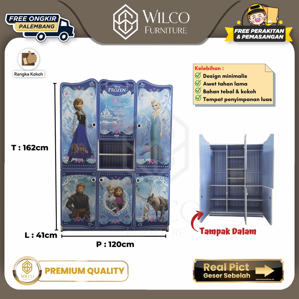 Lemari Pakaian Anak 3 pintu Karakter Frozen / Lemari Motif Kartun