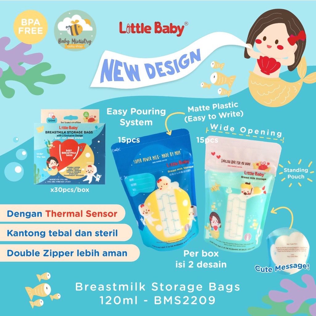 (NEW DESIGN) LITTLE BABY (120ML) BREASTMILK THERMAL SENSOR BAGS / KANTONG ASI / PENYIMPANAN MPASI / TEMPAT ASIP / BREASTMILK STORAGE / KEMENKES RI / KANTONG SUSU BAYI / PERLENGKAPAN MENYUSUI / BUSUI