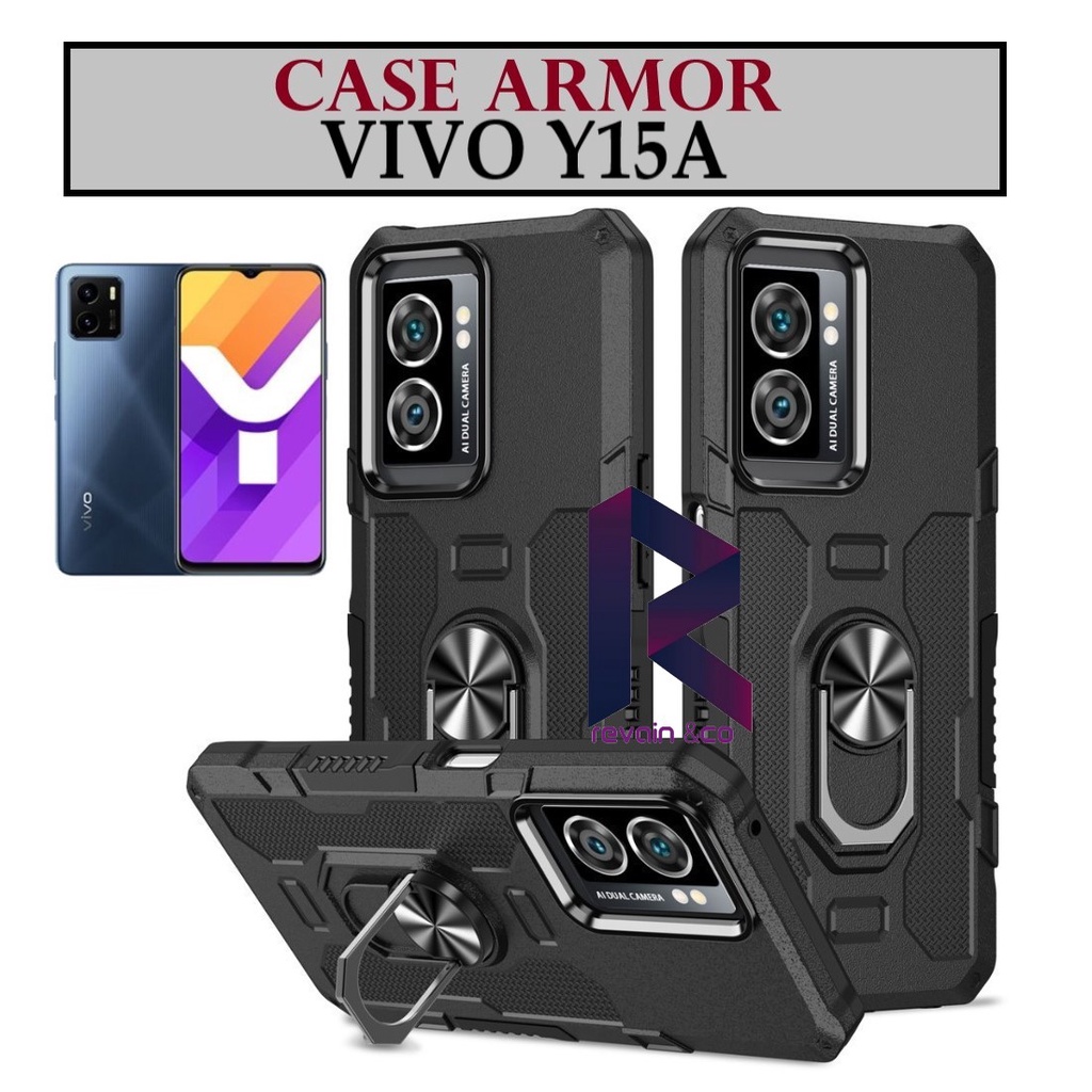 Case Armor VIVO Y15A Iring Cincin Magnetic Kesing Hp Protect kamera Premium Hard Case Standing Robot Pelindung Kamera