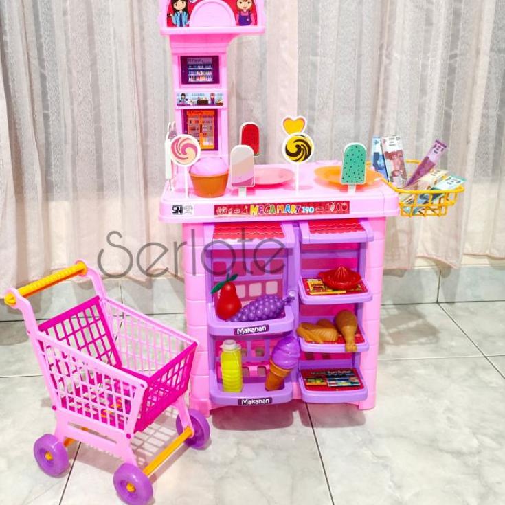 ❅ Mainan Anak Kitchen Mega Mart Minimarket Troli Lengkap Ukuran Besar ➭