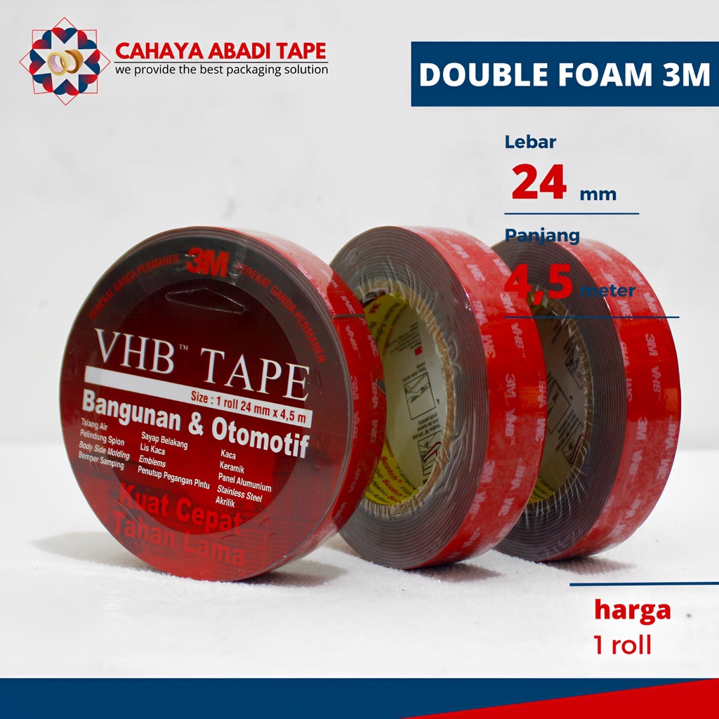 

DOUBLE FOAM/BUSA 3M MERAH VHB 12/24MM X 4,5 METER ORIGINAL PER ROLL
