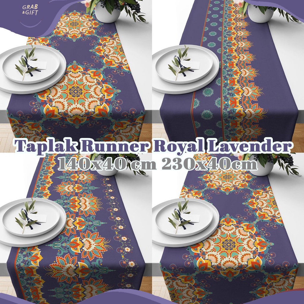 Table Runner Taplak Meja Print Motif Royal Lavender 140x40 dan 230x40  cm Ungu Grabandgift