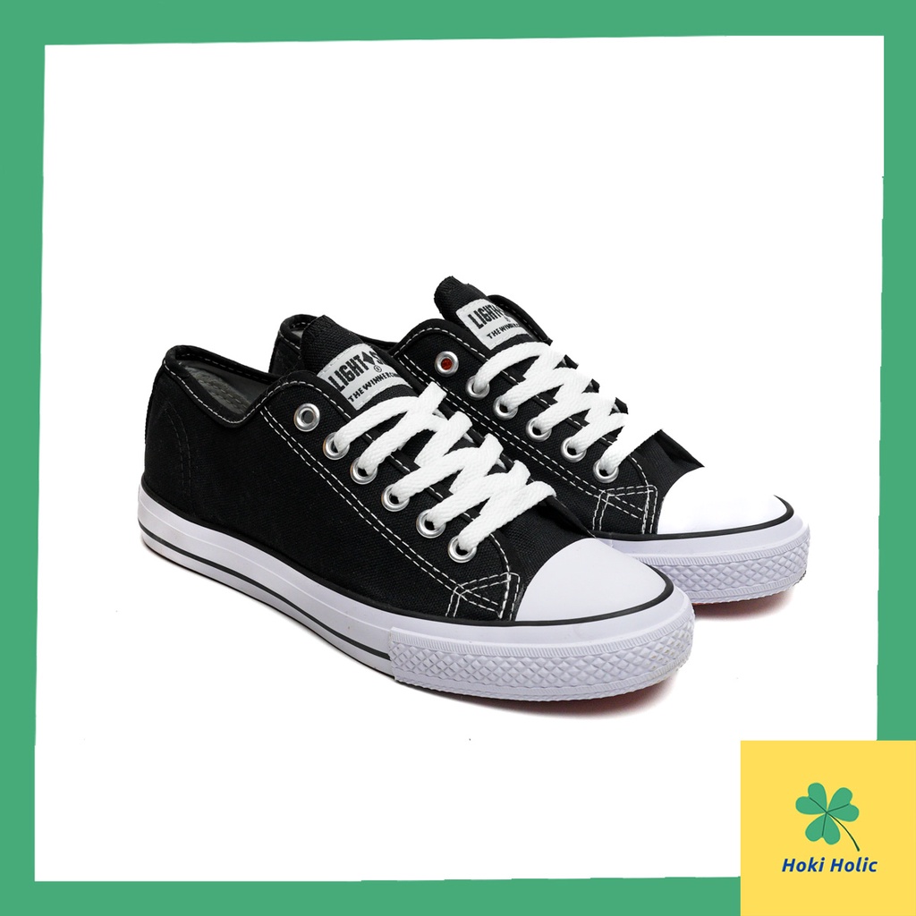 Sepatu Lightstar Basic Low Black White Orginal by Warrior / Sepatu Anak Pendek Hitam Putih / Sepatu Sekolah