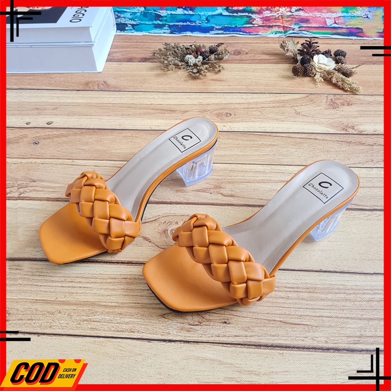 Sandal Heels Hak Tahu Kaca Wanita Tinggi 5cm Hels Hitam Sendal Hils Hak Tahu Kaca Heels Heel Hells H