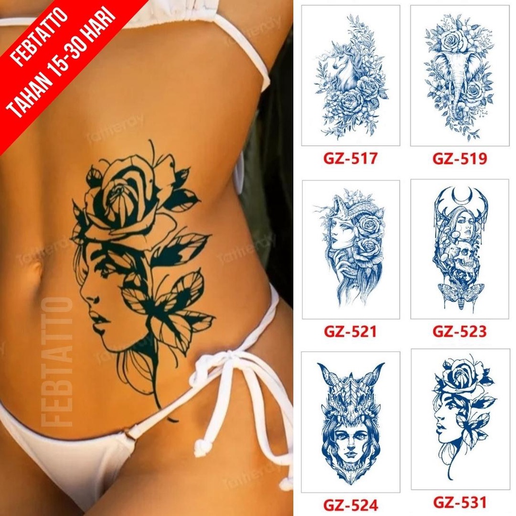 Tato Temporer Ukuran 18cm x 11cm Motif GZ 531 Cewe Bunga Tato Lengan Tato Dada Tato Tangan Tato Kaki