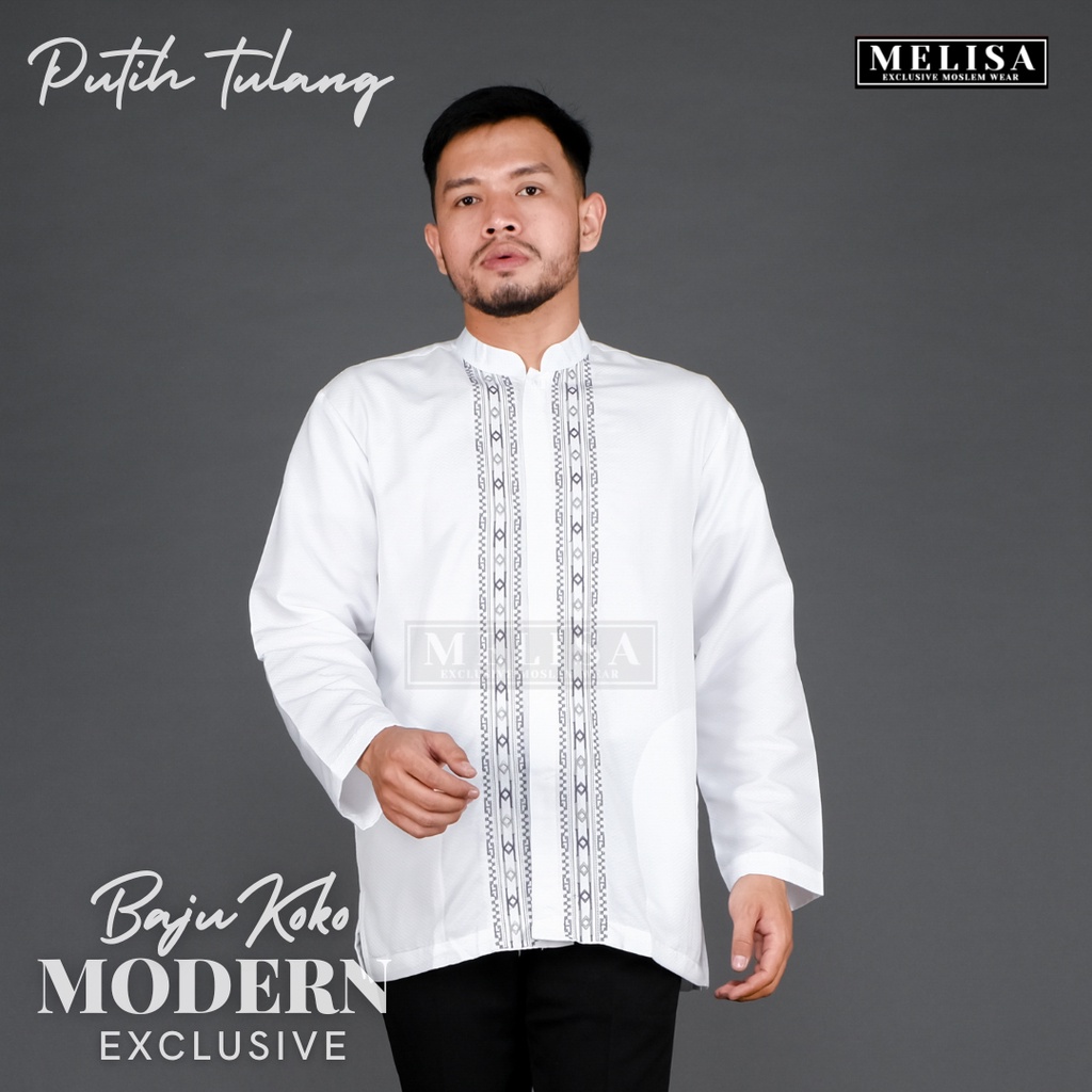 Baju Koko Pria Lengan Panjang Bahan Poli Katun Warna Putih Tulang Size M L XL XXL XXXL XXXXL
