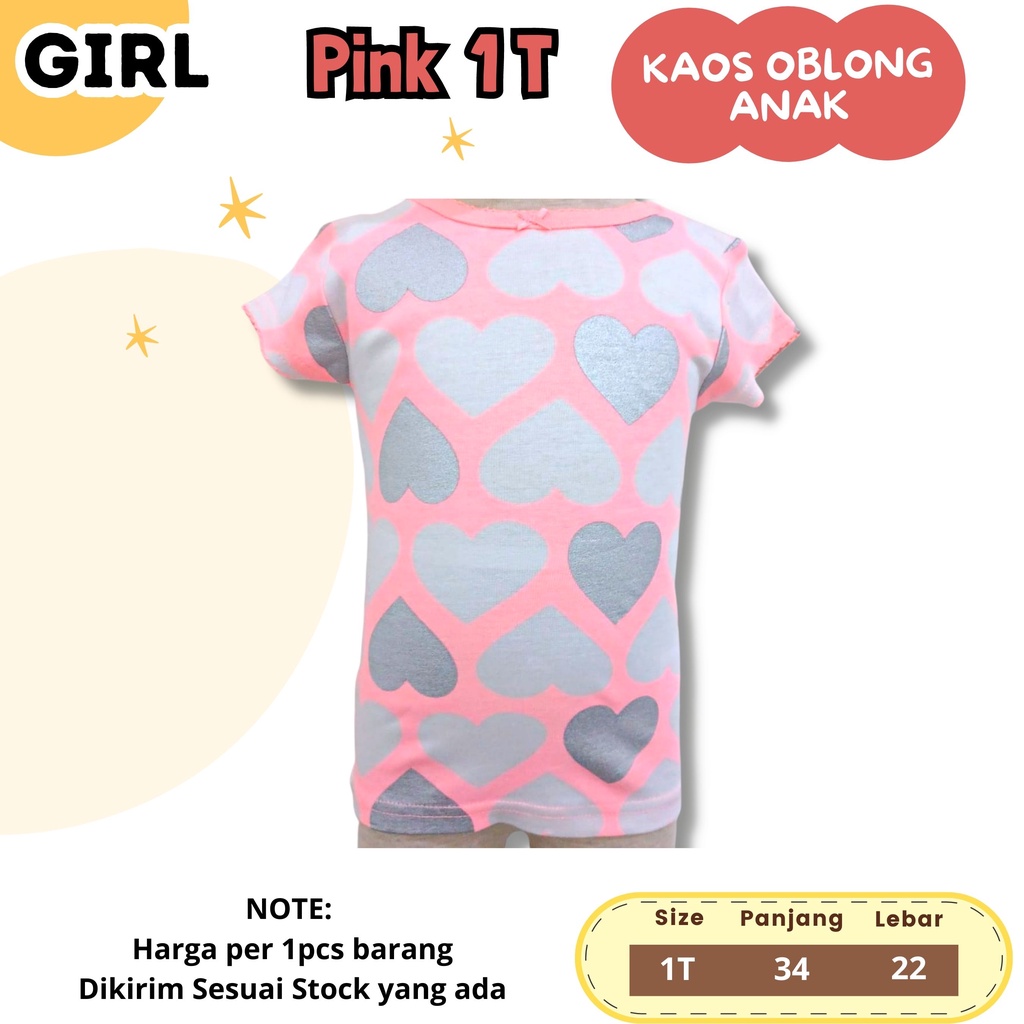 Kaos OBLONG Pendek Anak Cewek Size 1 - 6 T adem pendek cewek perempuan girl katun motif lucu branded