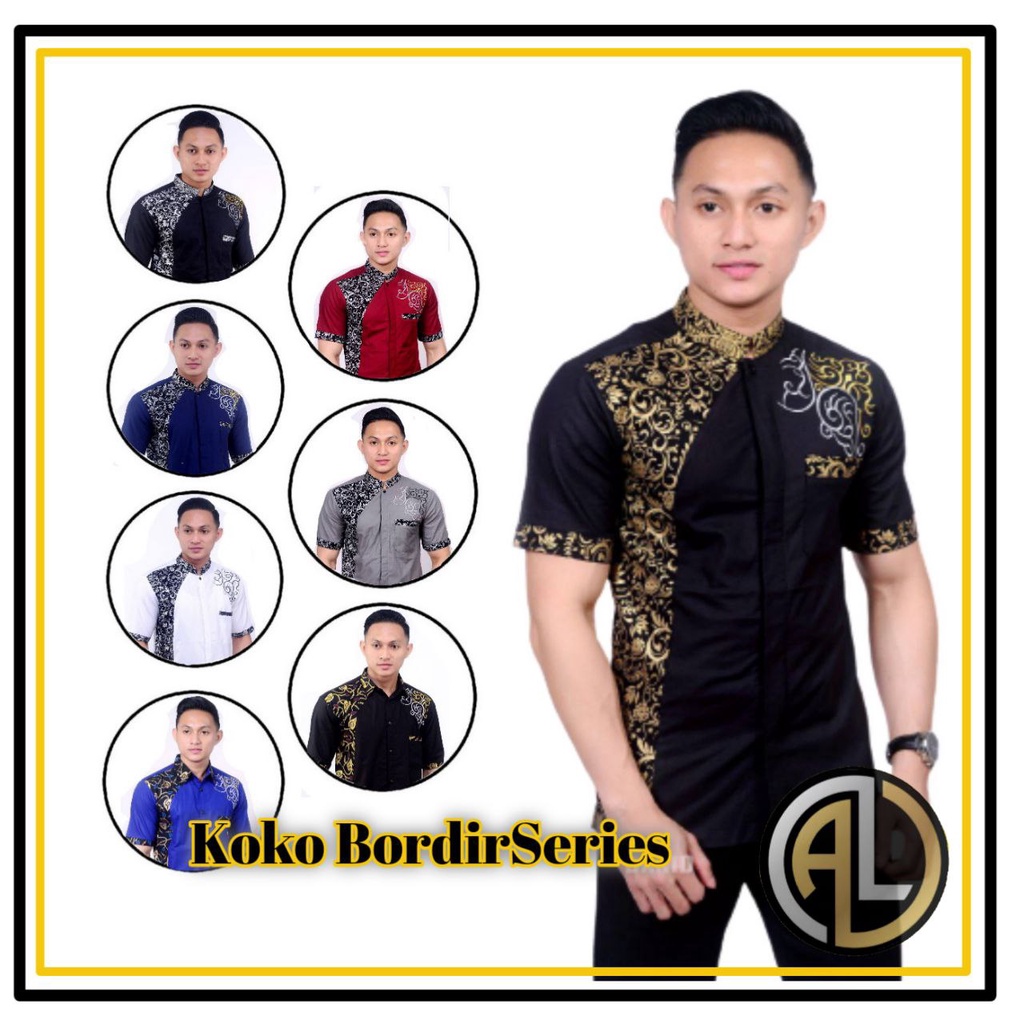 Baju Hem Batik Pria Kombinasi Bordir Kekinian M L XL Koko Ramadhan Kombinasi Lengan Pendek Motif Ter