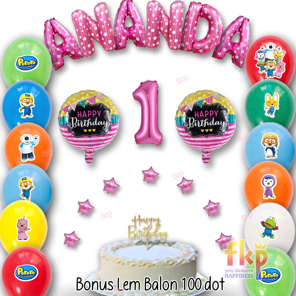 FUN KIDS PARTY Paket Balon Pororo / Paket HBD Pororo / Ulang Tahun Tema Anak Lucu Ultah Karakter Pin