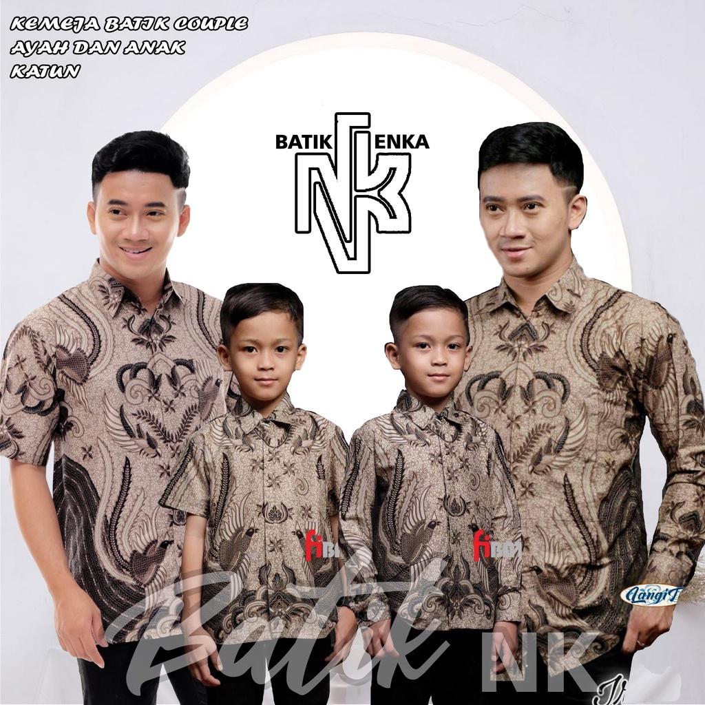 Kemeja Batik Anak Laki-Laki Lengan Panjang Couple Batik Ayah dan Anak Cowok warna Abu Abu