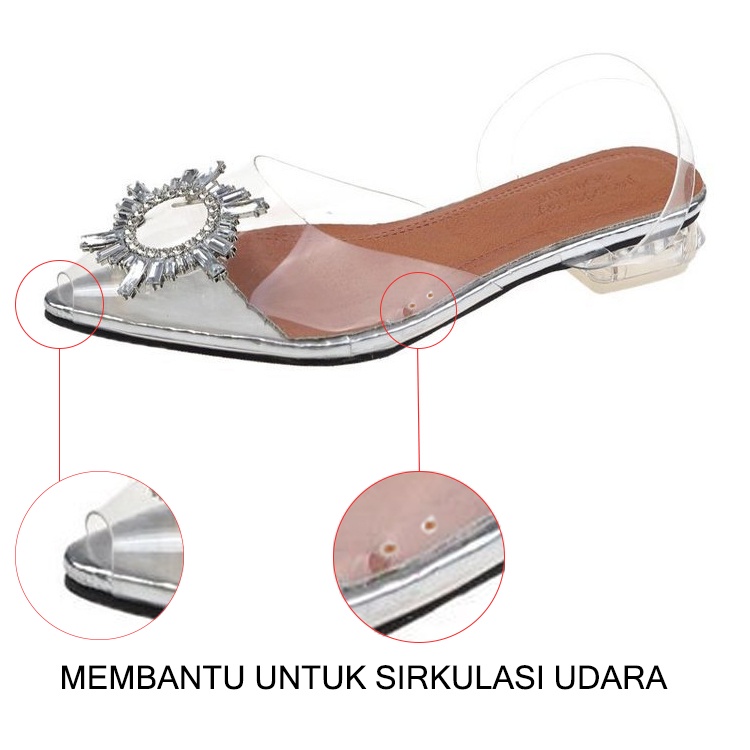 Sendal Transparant Hak Kaca Wanita Import Sandal Bening Elegent Kekian Model Terbaru SD-074