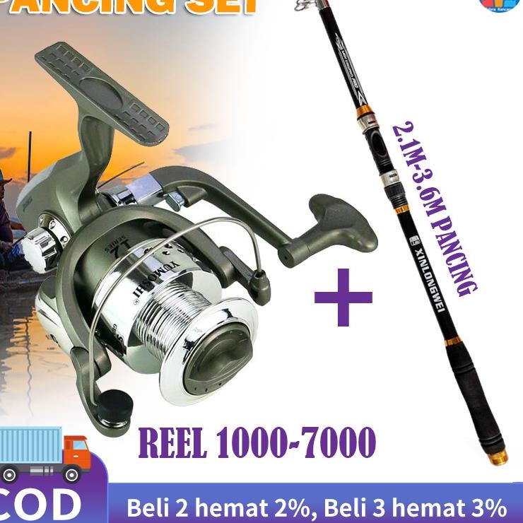 ♣ set alat pancing lengkap  Joran Laut 35 Kg Panjang 2.1-3.6M and Rel Pancing Power Handle SC Gulung