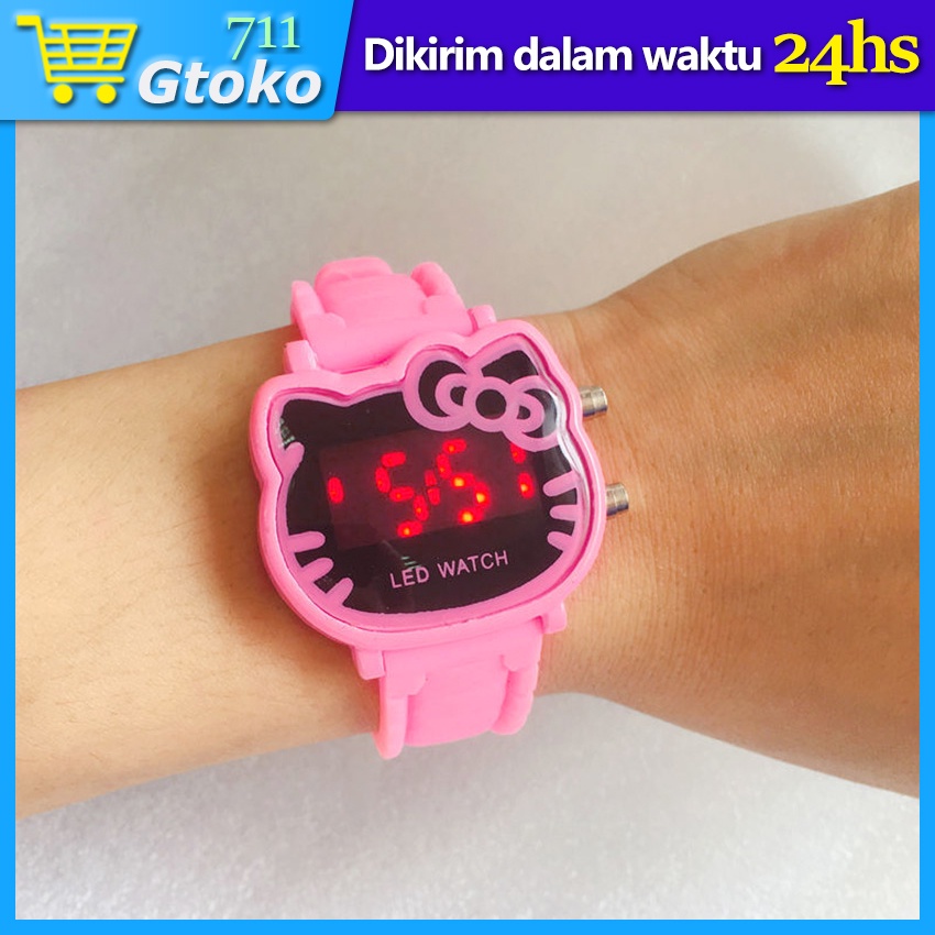 Jam Tangan Digital Anak Perempuan Elektronik LED Hello Kitty Kid Watch