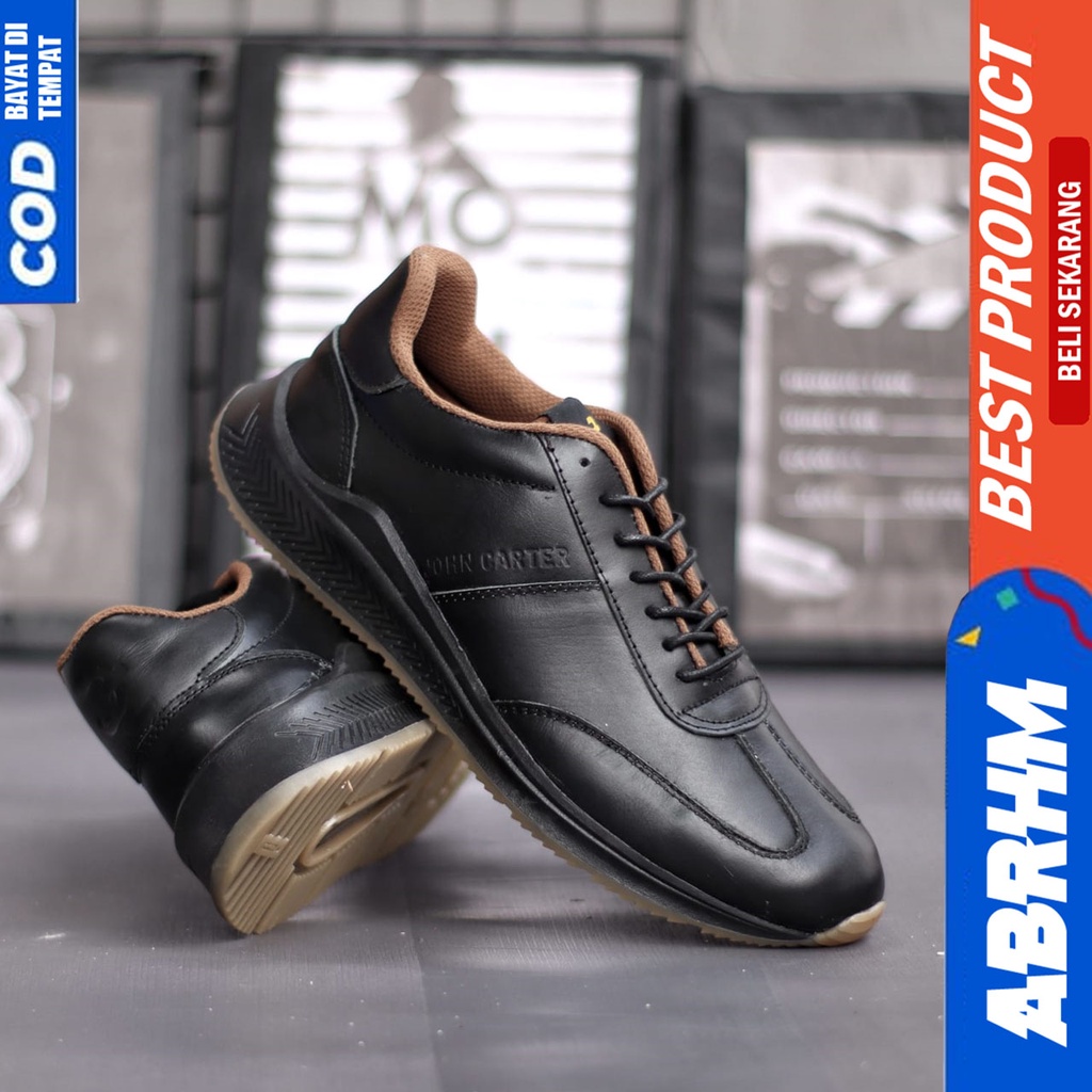 Sepatu Sneakers Casual Pria Kulit Asli Hitam Kerja Abrhm Spart