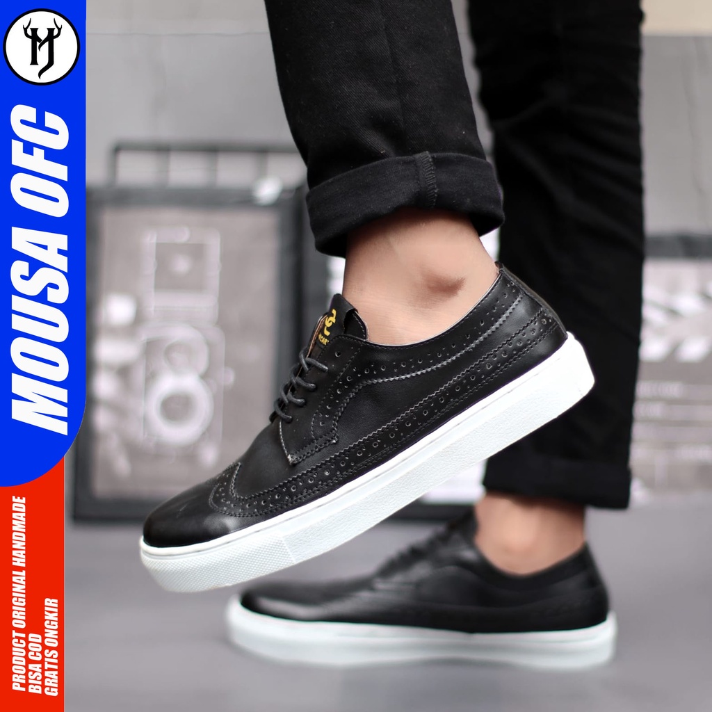 Sepatu Kasual Sneakers Pria Kulit Syntetic Hitam Mousa Wingti
