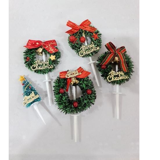 

➪ (10Pc) Cake Topper Natal Grass Wreath / Cemara. Hiasan Christmas ➵