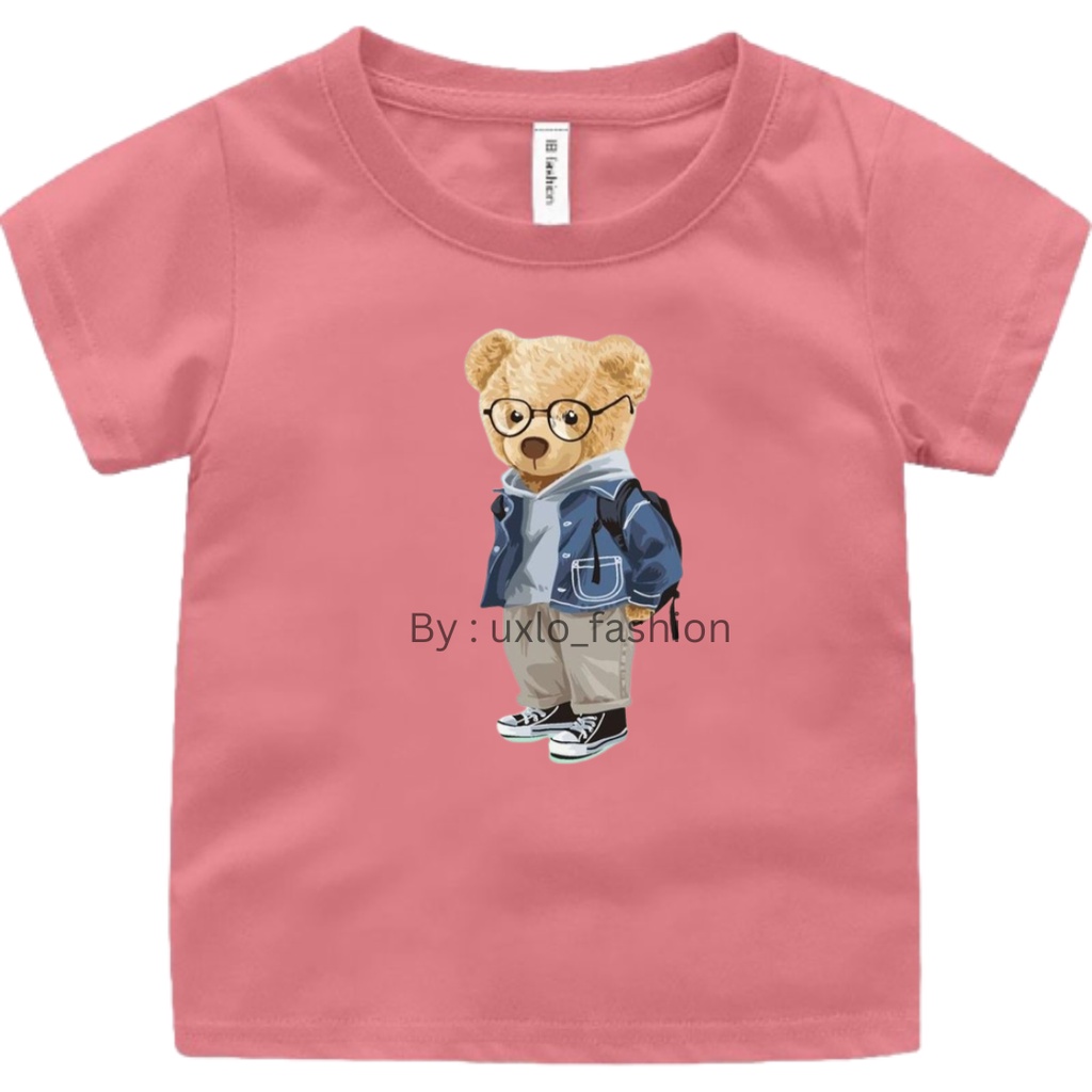 Baju kaos anak perempuan dan laki murah motif bear beruang kekinian sablon digital umur 2-9 tahun uxlo fashion