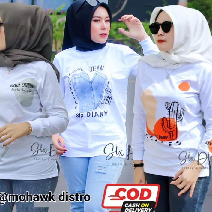 ASA958 ATASAN WANITA | KAOS TANGAN PANJANG WANITA ORIGINAL SIX DIARY PUTIH | STYLE ZOLAQU ++
