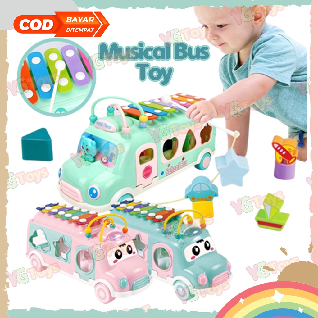 YGtoys Mainan Edukasi Anak Bus Xylophone Musical Bus Sorting Puzzle Alur Kawat 3 in 1