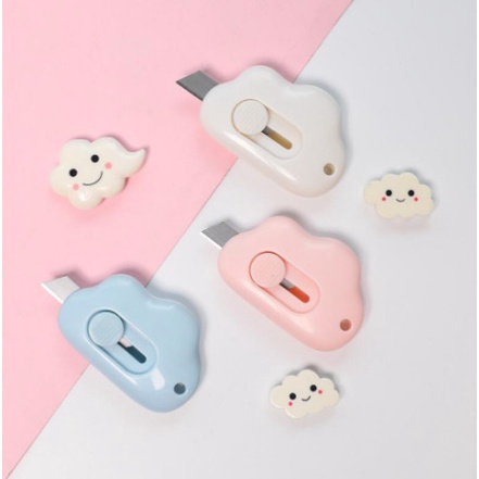 Cutter Mini Lucu Model Awan Pembuka Paket Estetik Pisau Silet Portable Pemotong Solasi Lakban Kertas Warna Warni