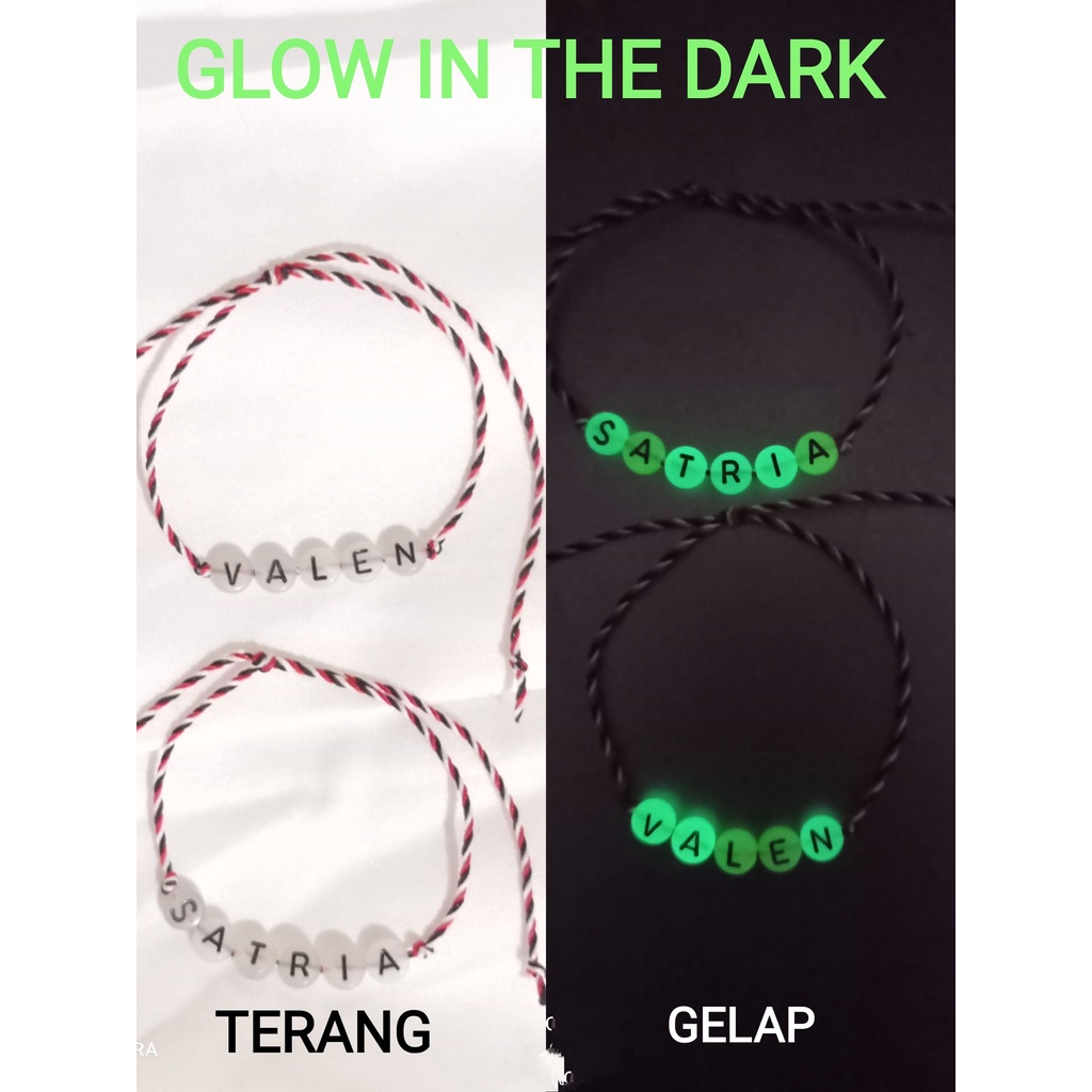 GELANG NAMA CUSTOM TRIDATU ETNIK MOTE GLOW IN THE DARK MODEL TERBARU