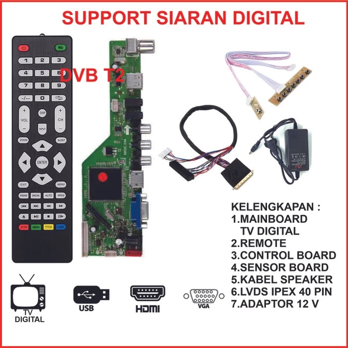 Universal LCD LED TV Main Board Mesin DTV TV Digital Signal DVB-T2 DVB 40 pin