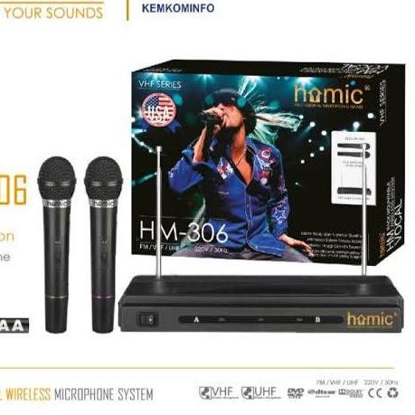 ➺ COD Mic Microphone HOMIC Double Wireless HM-306 HM-306 VHF Series//MIC KARAOKE//MIC WIRELESS HOMIC