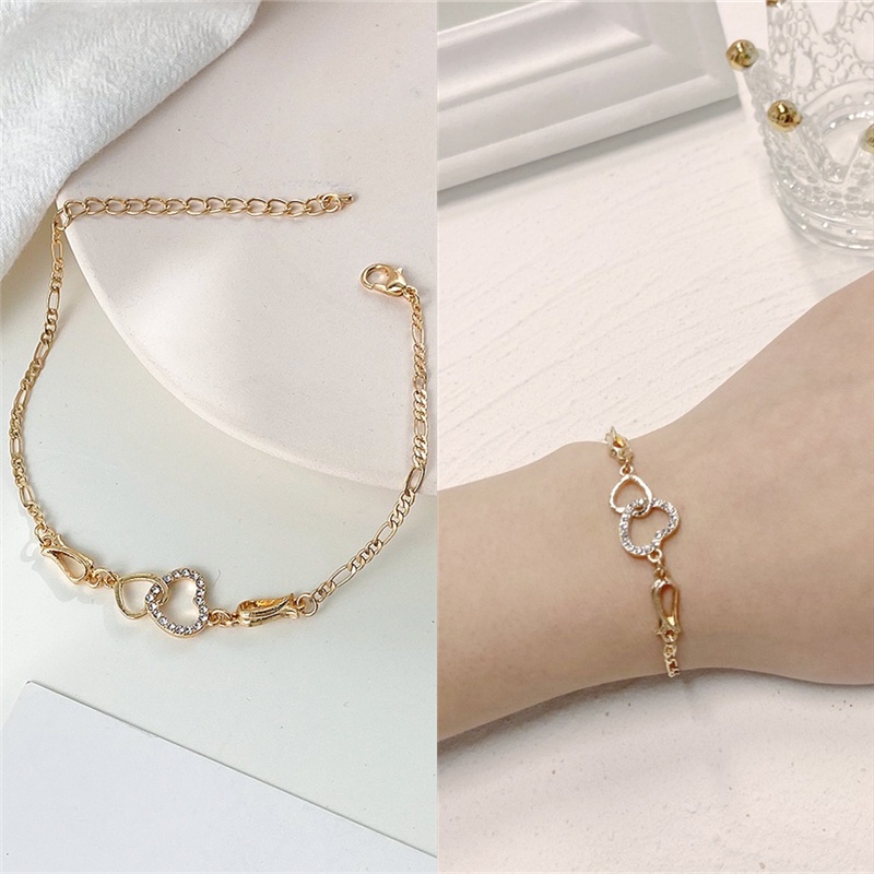 Gelang Fashion Wanita Cinta Ganda Gelang Emas Pasangan Bertatahkan Berlian Mewah Ringan