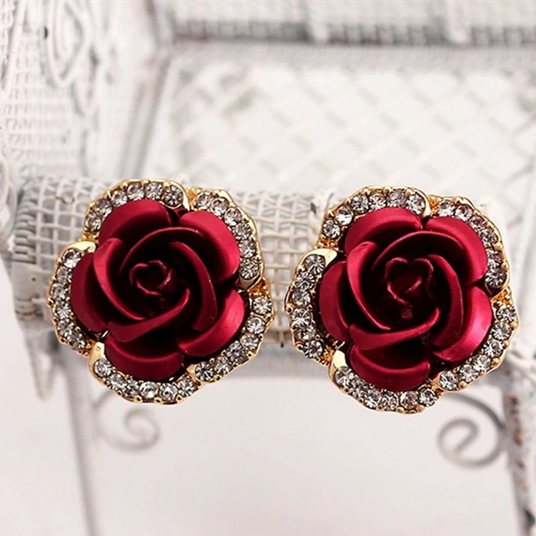 Anting Wanita Model Bunga Rose Color Sparkling Import