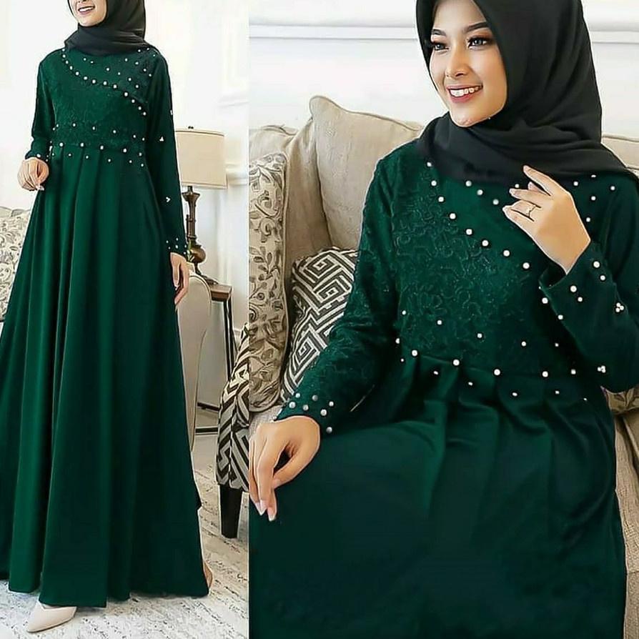 ✈ Delisya Maxi / Dress Pesta Premium / Gamis Tiara Maxi Brukat mix Mutiara ☞