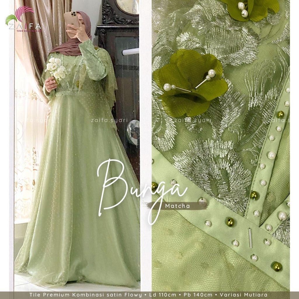 Seroja Dress Brukat Tille PREMIUM Dress Kondangan Muslim Wanita Remaja Terbaru Ld 100CM Nauren Maxy Bunga Veronica Brokat Gaun Pesta Muslimah Cantik Seragaman Baju Lebaran Kekinian Murah Grosir Konveksi Warna Sage Green Latte Brown Lavender Grey Toska