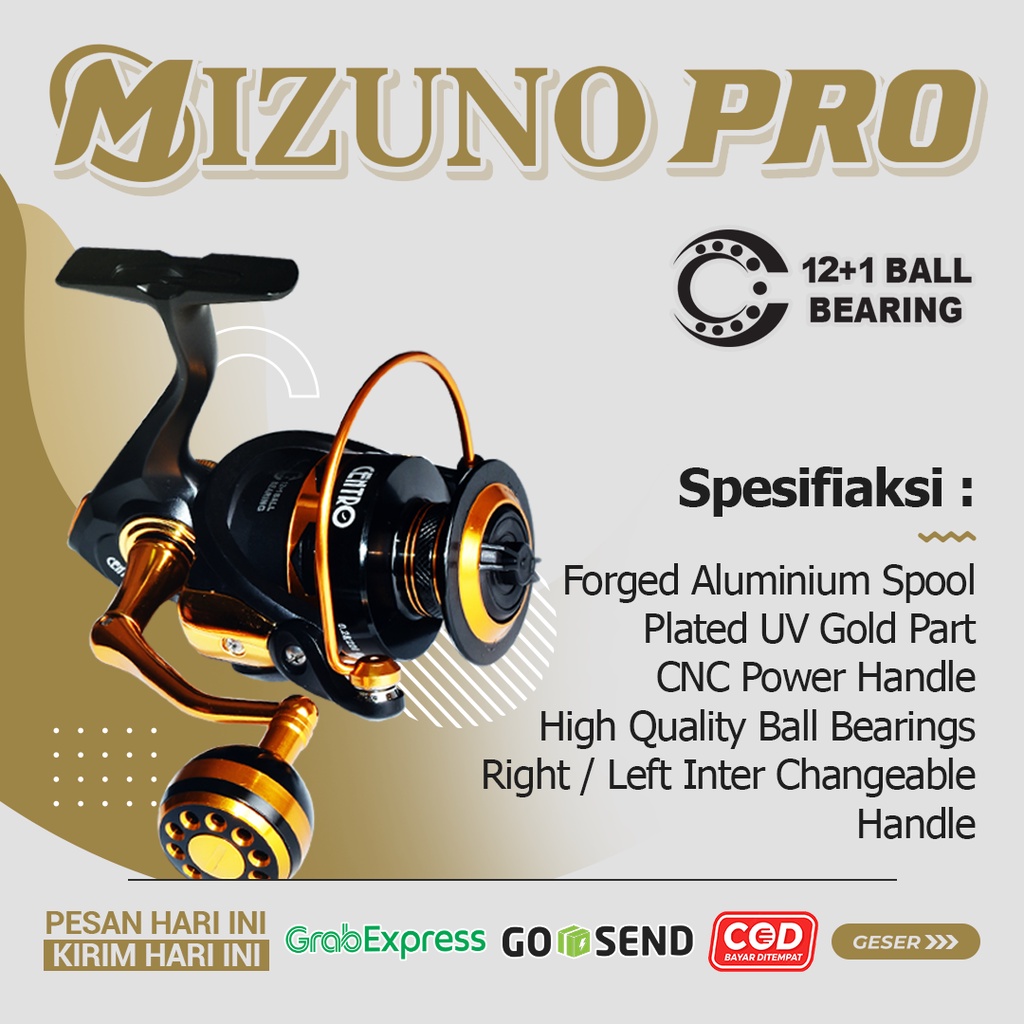 TERLARIS REEL PANCING SPINNING CENTRO MIZUNO PRO POWER HANDLE 1000 2000 3000 4000 5000 6000 METAL BODY ONE WAY ALUMUNIUM SPOOL MURAH