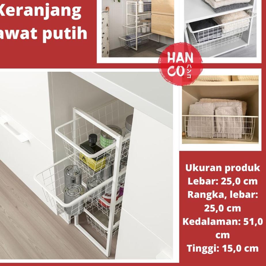 Terjamin  HANCO JONAXEL Keranjang kawat, putih ukuran 25x51x15 cm, keranjang makanan, baha baja IKEA