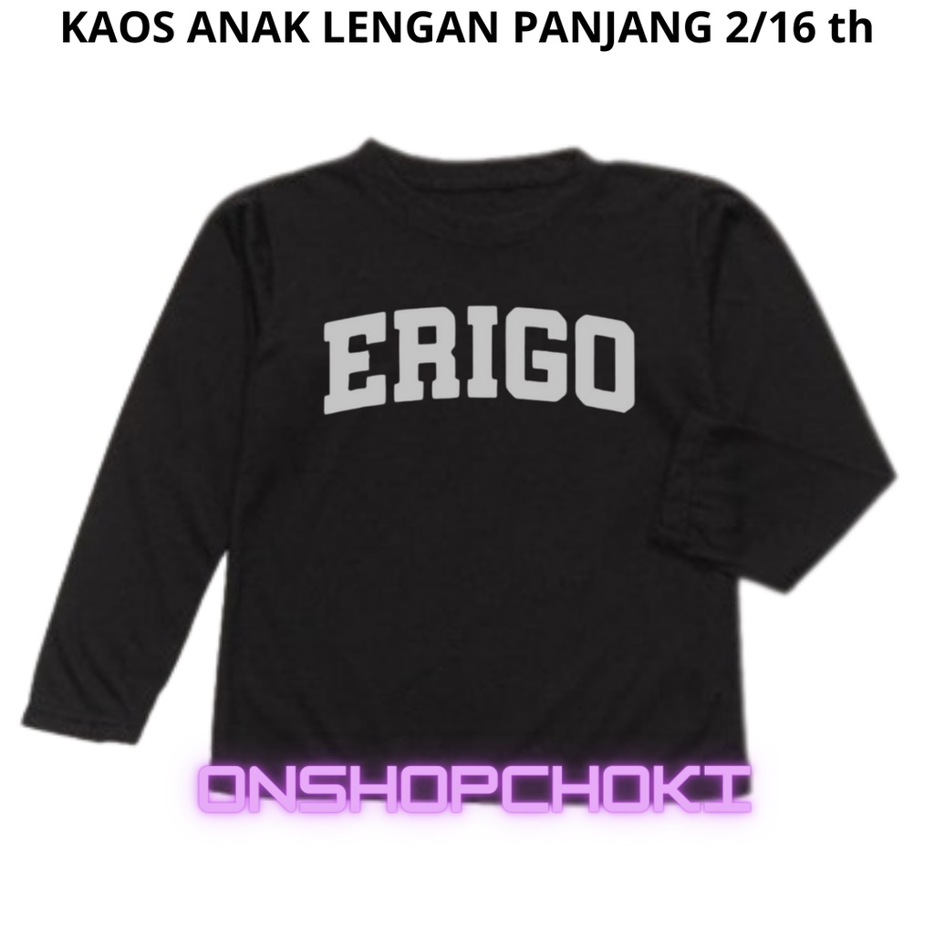 KAOS ANAK LENGAN PANJANG CEWEK/COWOK UNISEX USIA 2/16TH GAMBAR ERI9O KUALITAS PREMIUM