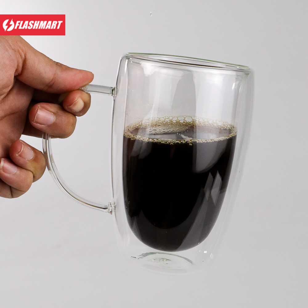 Flashmart Cangkir Kopi Anti Panas Double Wall Round with Handle